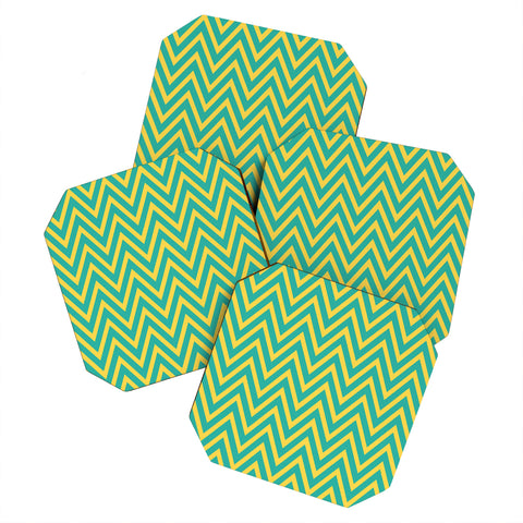 Allyson Johnson Teal Chartreuse Chevron Coaster Set