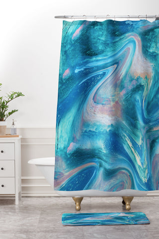 Alyssa Hamilton Art Gemstone 1 a melted abstract watercolor Shower Curtain And Mat
