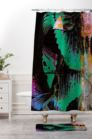 Alyssa Hamilton Art Night Vision A vibrant neon painting Shower Curtain And Mat