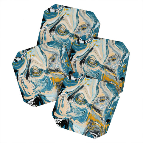 Alyssa Hamilton Art Tide Pool blue yellow and peach Coaster Set