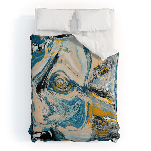 Alyssa Hamilton Art Tide Pool blue yellow and peach Duvet Cover