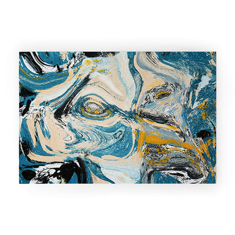 Alyssa Hamilton Art Tide Pool blue yellow and peach Welcome Mat