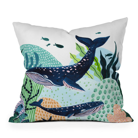 Ambers Textiles Blue Whale Family Outdoor Throw Pillow