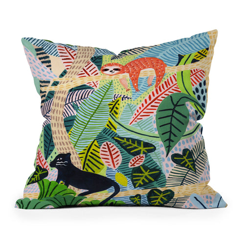 Ambers Textiles Jungle Sloth and Panther Outdoor Throw Pillow