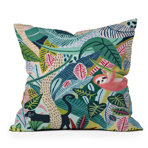 Ambers Textiles Jungle Sloth Panther Pals Outdoor Throw Pillow