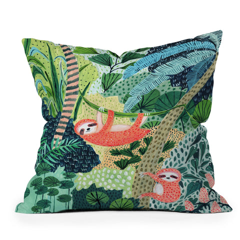 Ambers Textiles Jungle Sloth Outdoor Throw Pillow