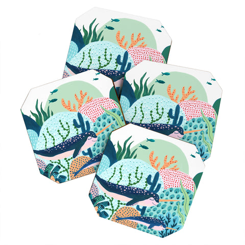 Ambers Textiles Narwhal Family Coaster Set