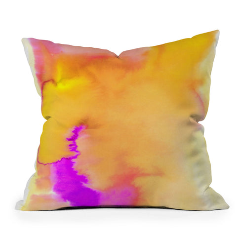 Amy Sia Aquarelle Sunset Yellow Outdoor Throw Pillow