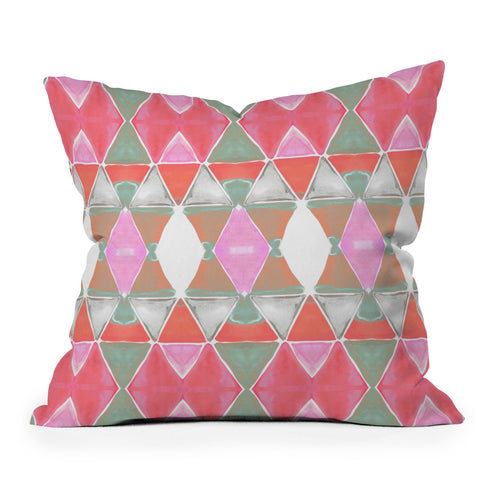 Amy Sia Art Deco Triangle Coral Grey Outdoor Throw Pillow