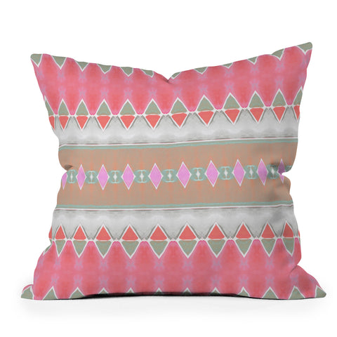 Amy Sia Art Deco Triangle Stripe Coral Grey Outdoor Throw Pillow