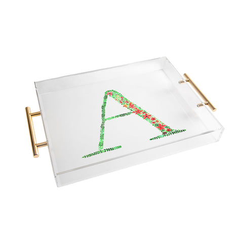 Amy Sia Floral Monogram Letter A Acrylic Tray