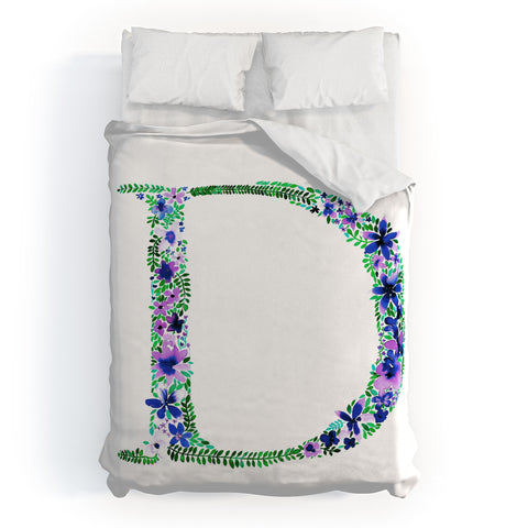 Amy Sia Floral Monogram Letter D Duvet Cover