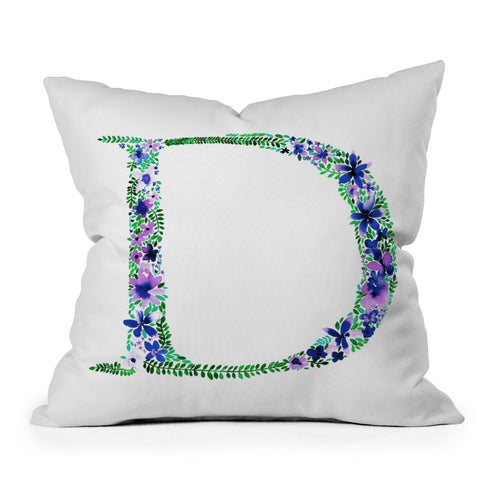 Amy Sia Floral Monogram Letter D Outdoor Throw Pillow