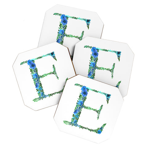 Amy Sia Floral Monogram Letter E Coaster Set