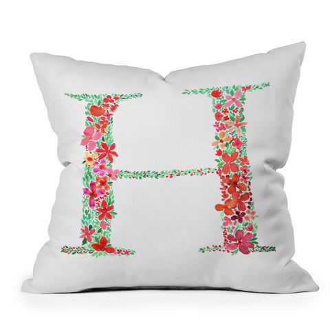 Amy Sia Floral Monogram Letter H Outdoor Throw Pillow