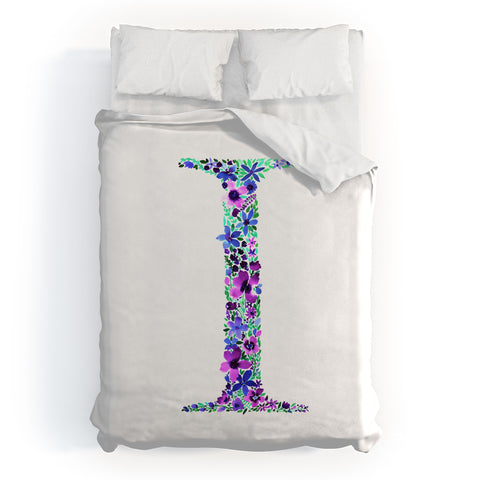 Amy Sia Floral Monogram Letter I Duvet Cover