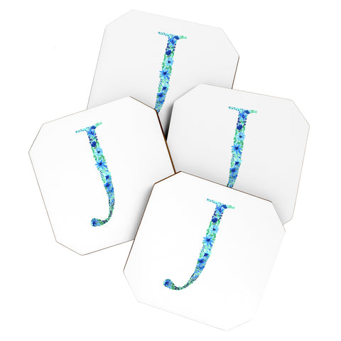 Amy Sia Floral Monogram Letter J Coaster Set
