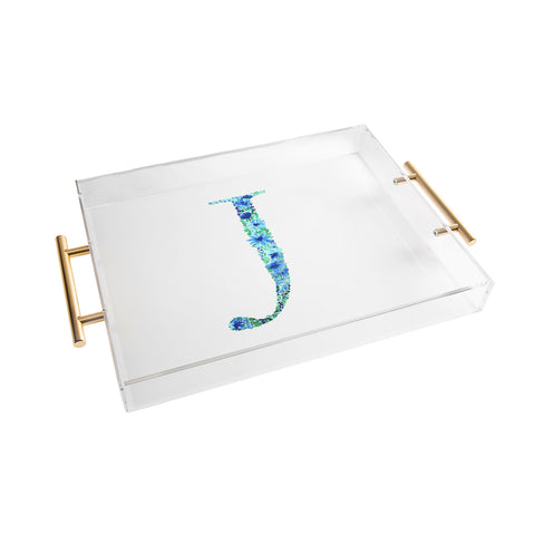 Amy Sia Floral Monogram Letter J Acrylic Tray