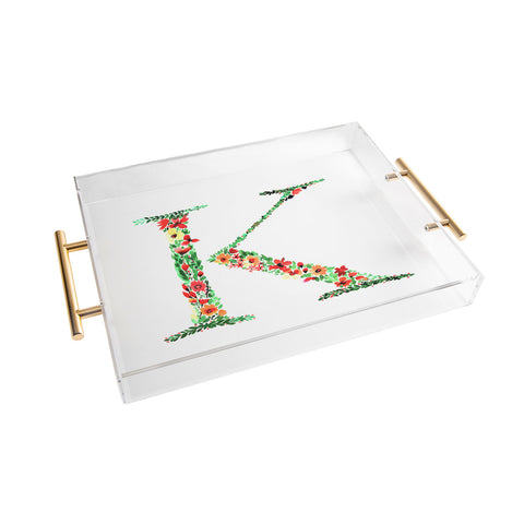 Amy Sia Floral Monogram Letter K Acrylic Tray
