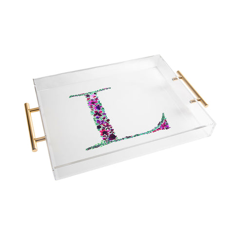 Amy Sia Floral Monogram Letter L Acrylic Tray