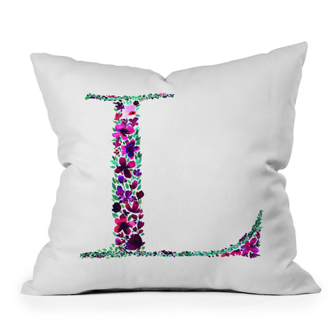 Amy Sia Floral Monogram Letter L Outdoor Throw Pillow