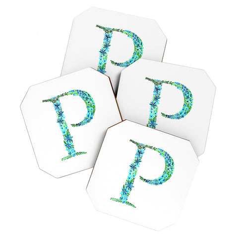 Amy Sia Floral Monogram Letter P Coaster Set