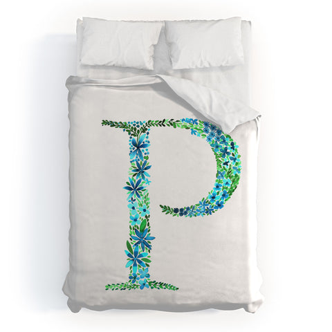 Amy Sia Floral Monogram Letter P Duvet Cover