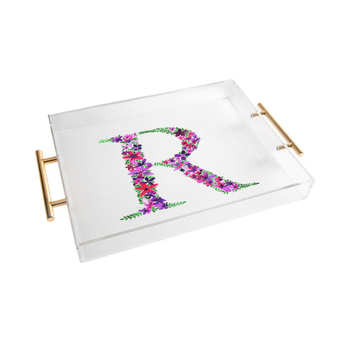 Amy Sia Floral Monogram Letter R Acrylic Tray