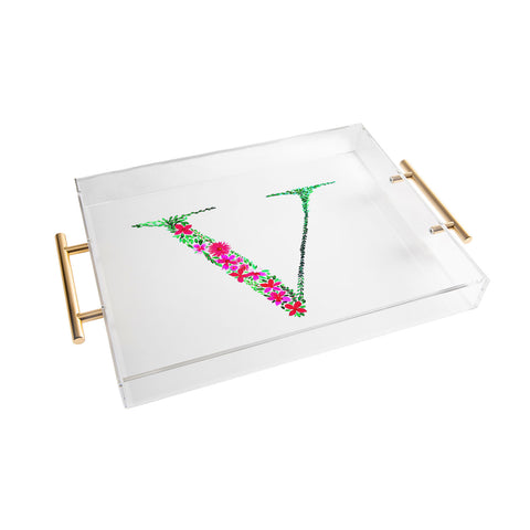 Amy Sia Floral Monogram Letter V Acrylic Tray