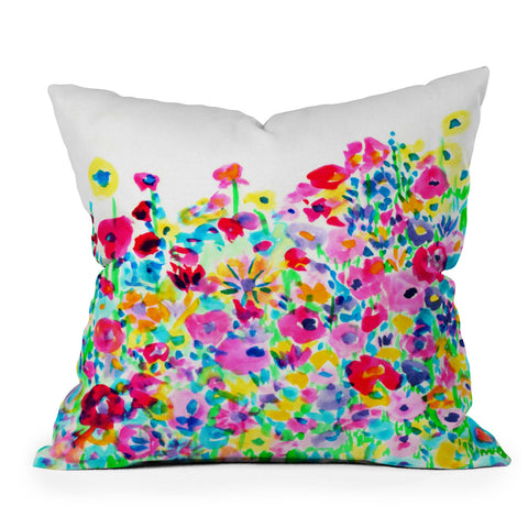 Amy Sia Flower Fields Pink Outdoor Throw Pillow