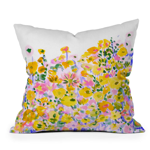 Amy Sia Flower Fields Sunshine Outdoor Throw Pillow