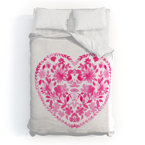 Amy Sia Folk Love Heart Pink Duvet Cover