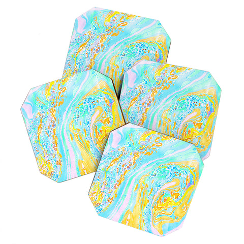 Amy Sia Marble Aqua Coaster Set