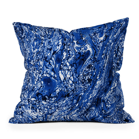 Amy Sia Marble Dark Blue Outdoor Throw Pillow