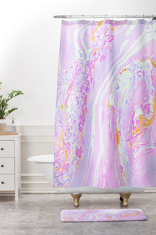Amy Sia Marble Pastel Pink Shower Curtain And Mat