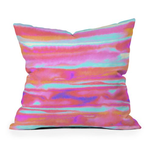 Amy Sia Neon Stripe Pink Outdoor Throw Pillow