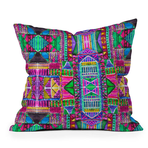 Amy Sia Tribal Patchwork Pink Outdoor Throw Pillow