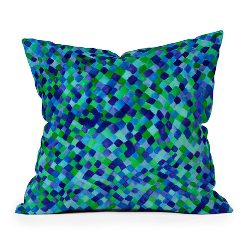 Amy Sia Watercolour Diamonds Blue Outdoor Throw Pillow