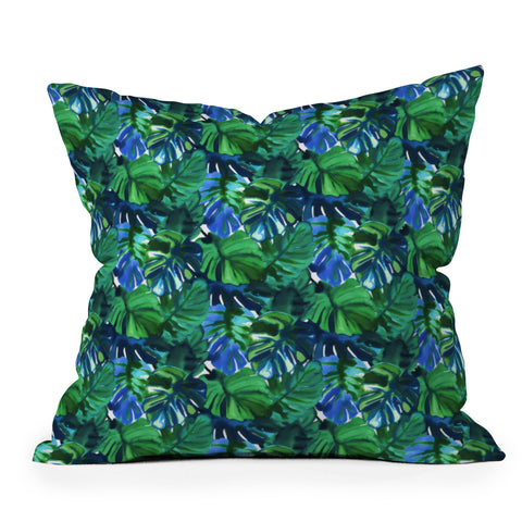 Amy Sia Welcome to the Jungle Palm Deep Green Outdoor Throw Pillow