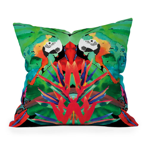 Amy Sia Welcome to the Jungle Parrot Outdoor Throw Pillow