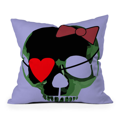 Amy Smith Green Skull with Bow Outdoor Throw Pillow