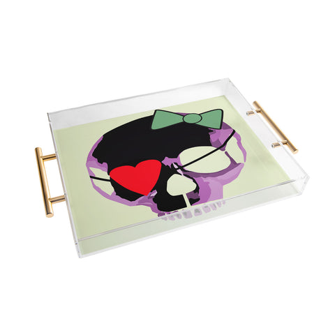 Amy Smith Pink Skull Heart With Bow Acrylic Tray