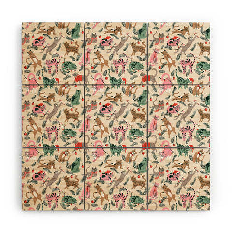 amysuther Silly Christmas Cats Wood Wall Mural