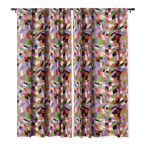 Ana Rut Bre Fine Art fluid retro checkers Blackout Window Curtain