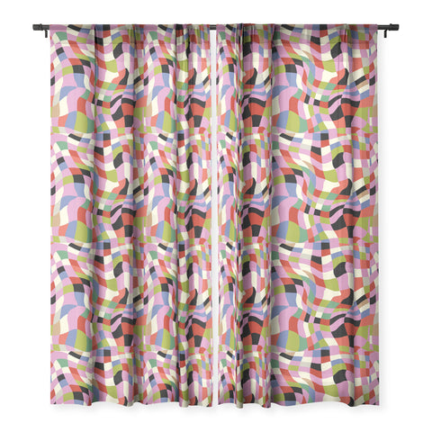 Ana Rut Bre Fine Art fluid retro checkers Sheer Window Curtain