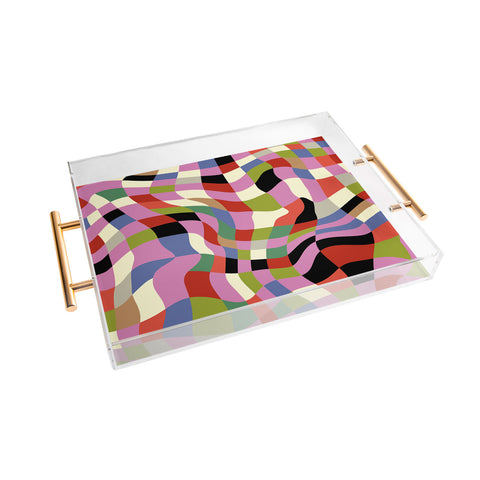 Ana Rut Bre Fine Art fluid retro checkers Acrylic Tray