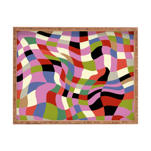 Ana Rut Bre Fine Art fluid retro checkers Rectangular Tray