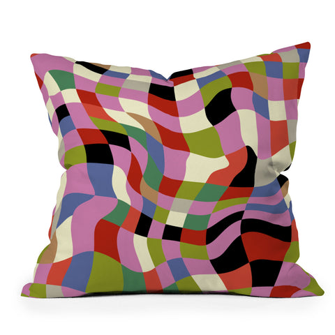Ana Rut Bre Fine Art fluid retro checkers Outdoor Throw Pillow
