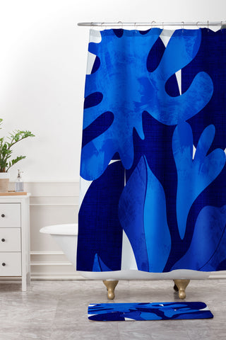 Ana Rut Bre Fine Art geometric shapes in blue Shower Curtain And Mat