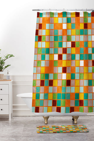 Ana Rut Bre Fine Art little sunny checkers Shower Curtain And Mat